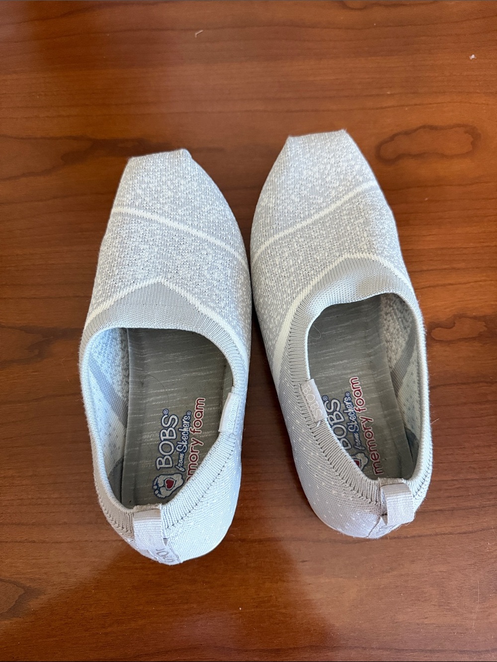 Skechers BOBS Light Gray Knit Slip-On Flats